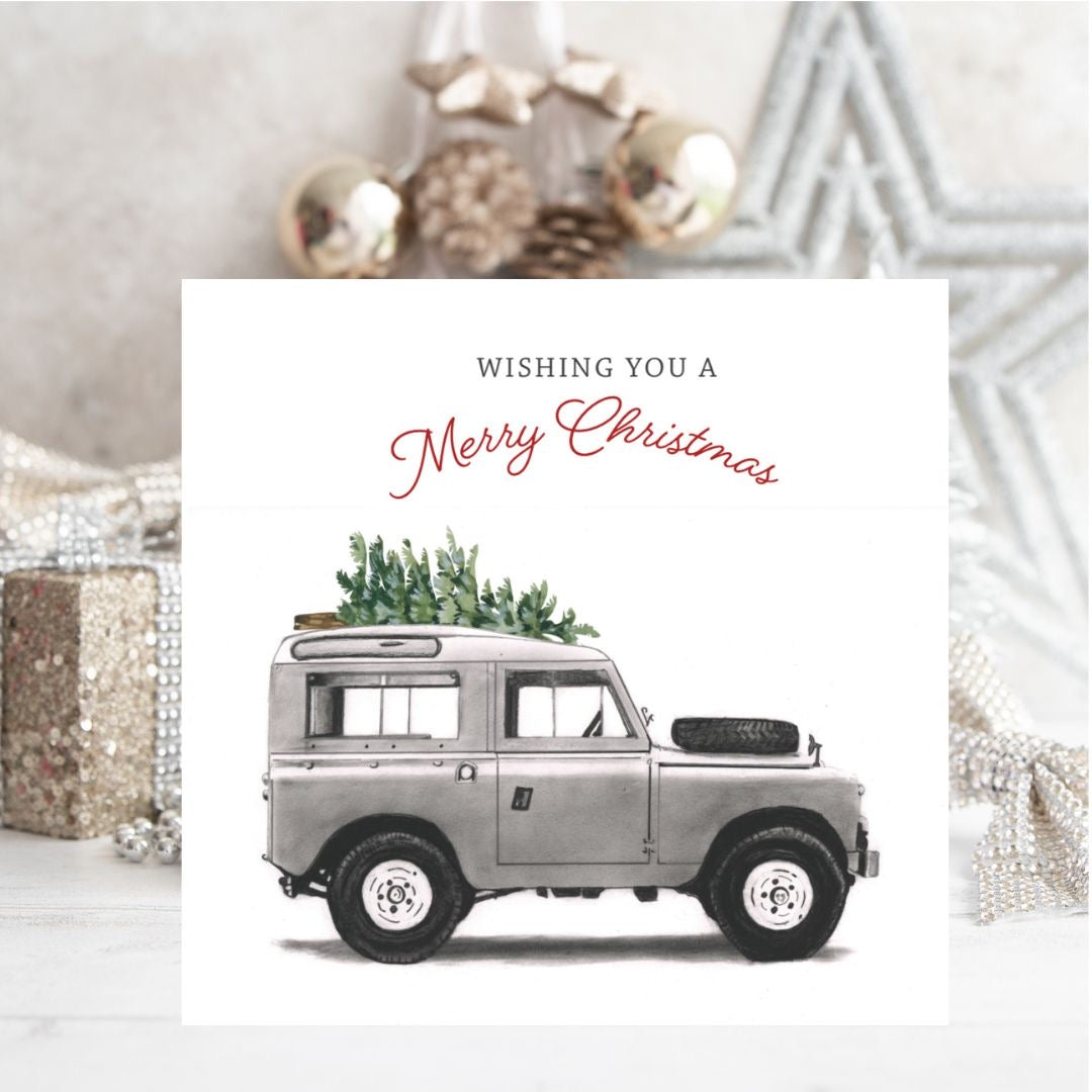 Merry Christmas Land Rover Card – Classic Festive Adventure