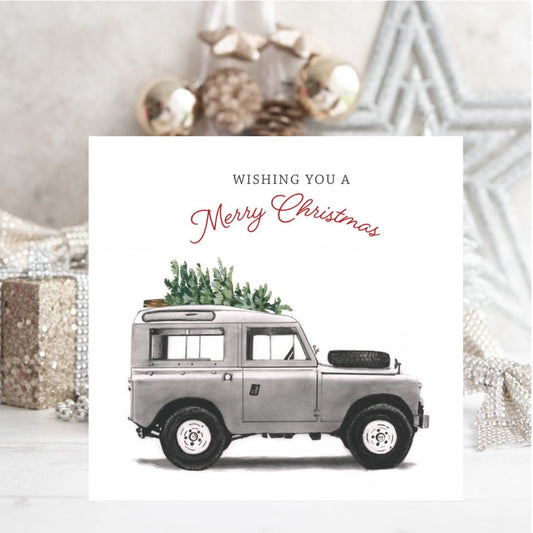 Merry Christmas Land Rover Card – Classic Festive Adventure
