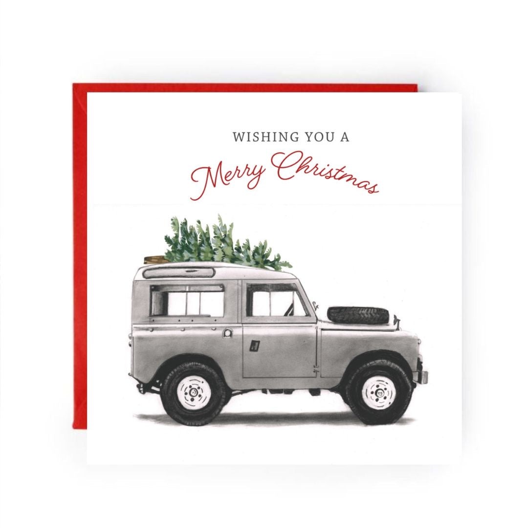 Merry Christmas Land Rover Card – Classic Festive Adventure