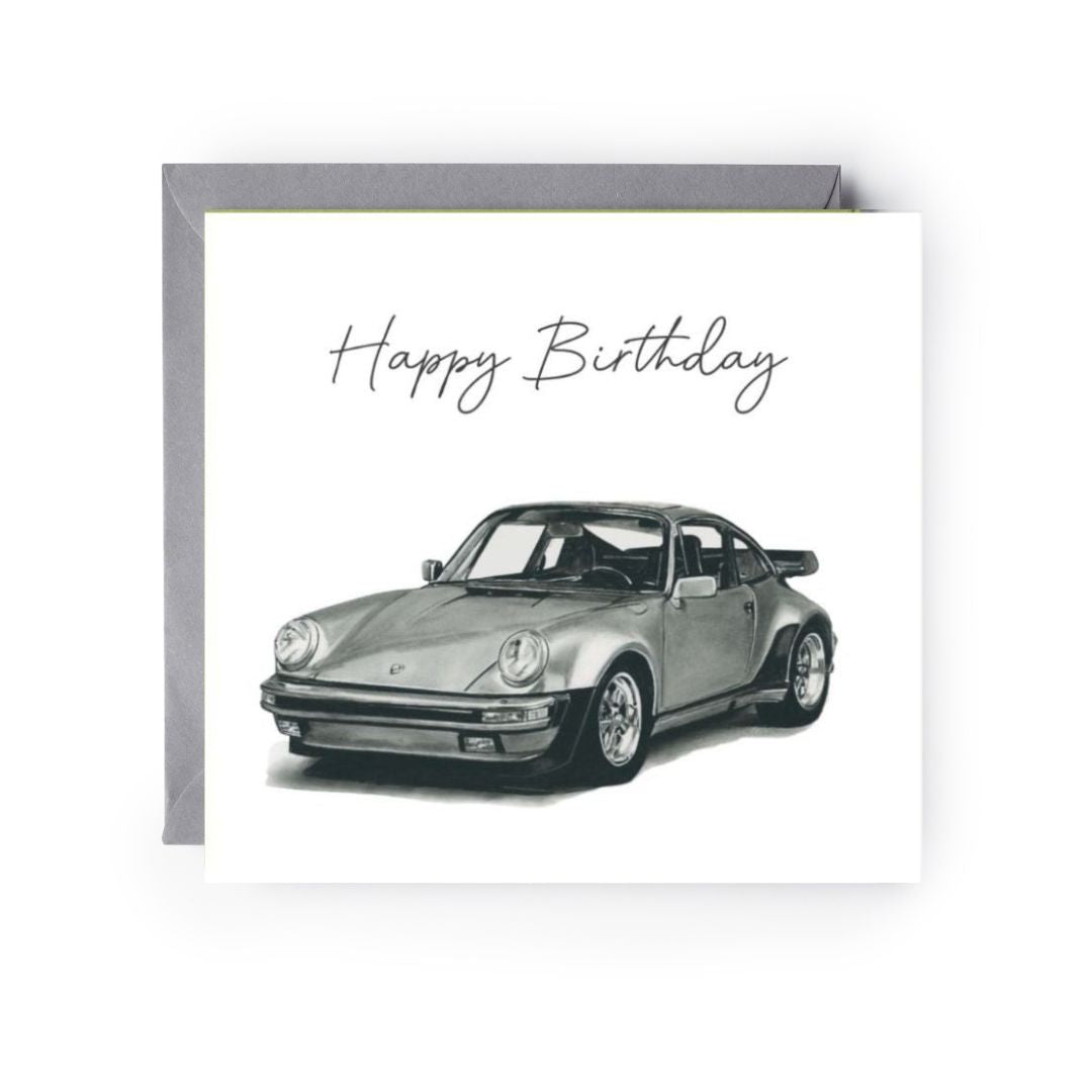 Vintage German Sports Car Happy Birthday Card