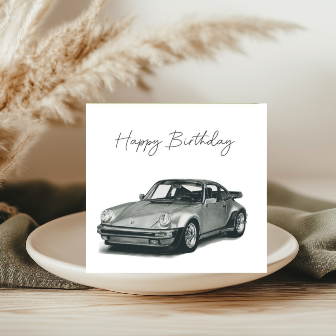 Vintage German Sports Car Happy Birthday Card