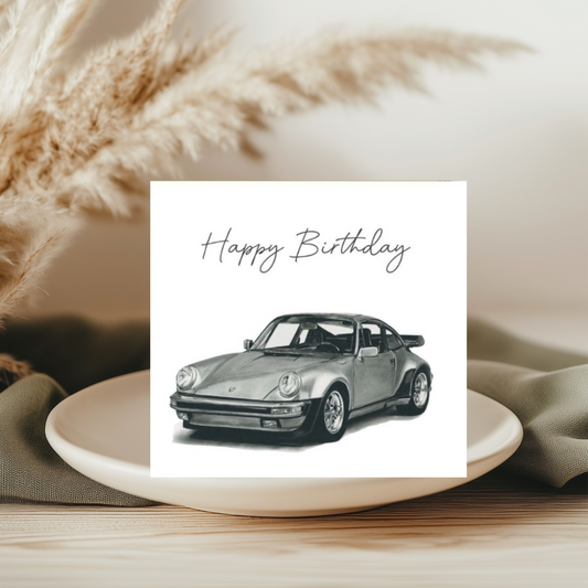 Vintage German Sports Car Happy Birthday Card