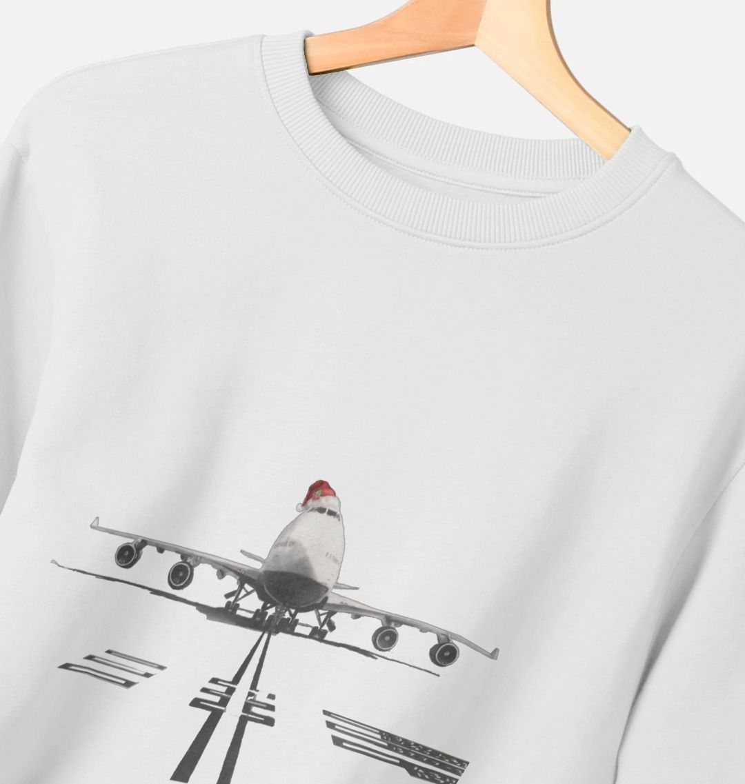 Women's Crew Neck Festive 747 Aircraft Sweater Certified Organic Cotton