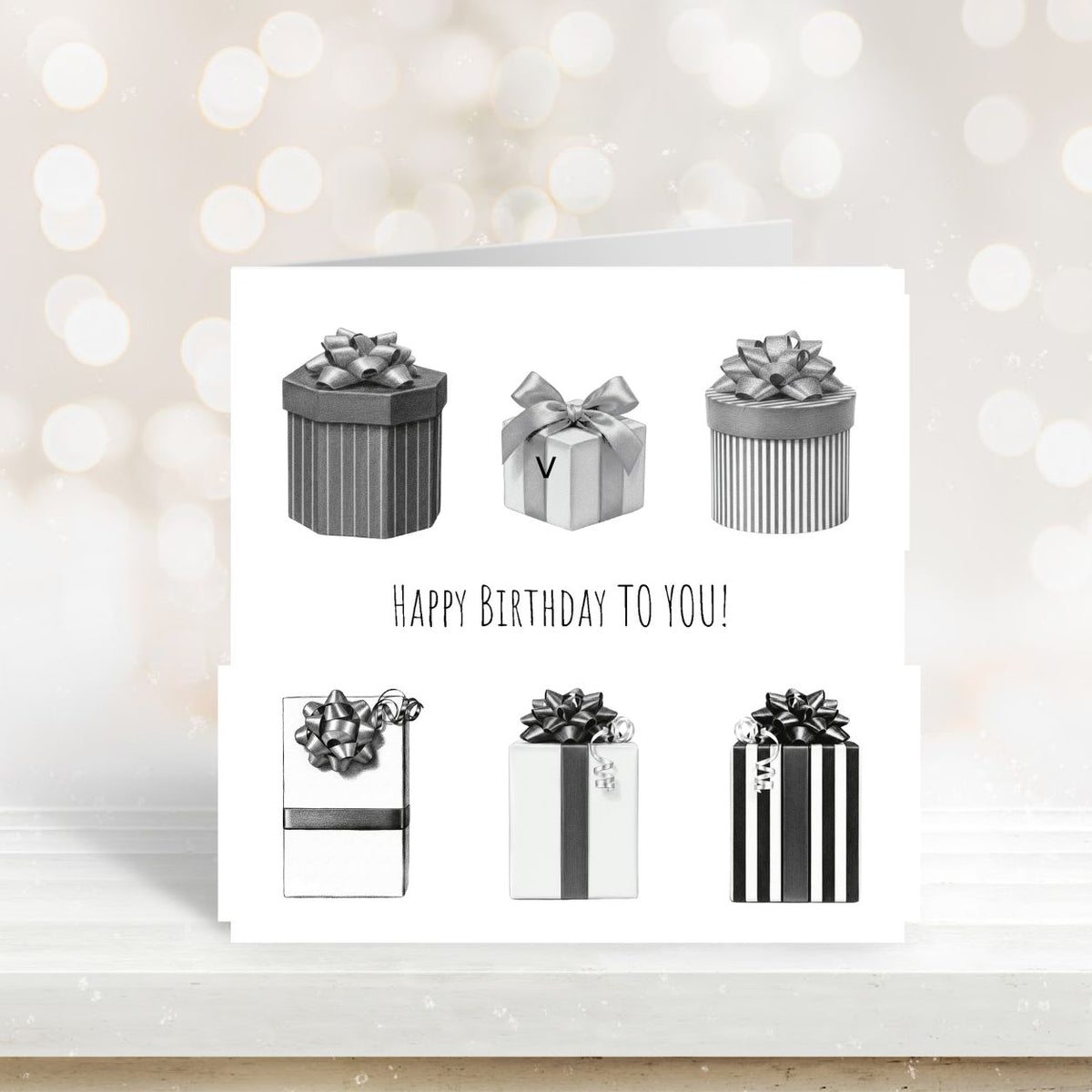 Monochrome Birthday Presents Greeting Card