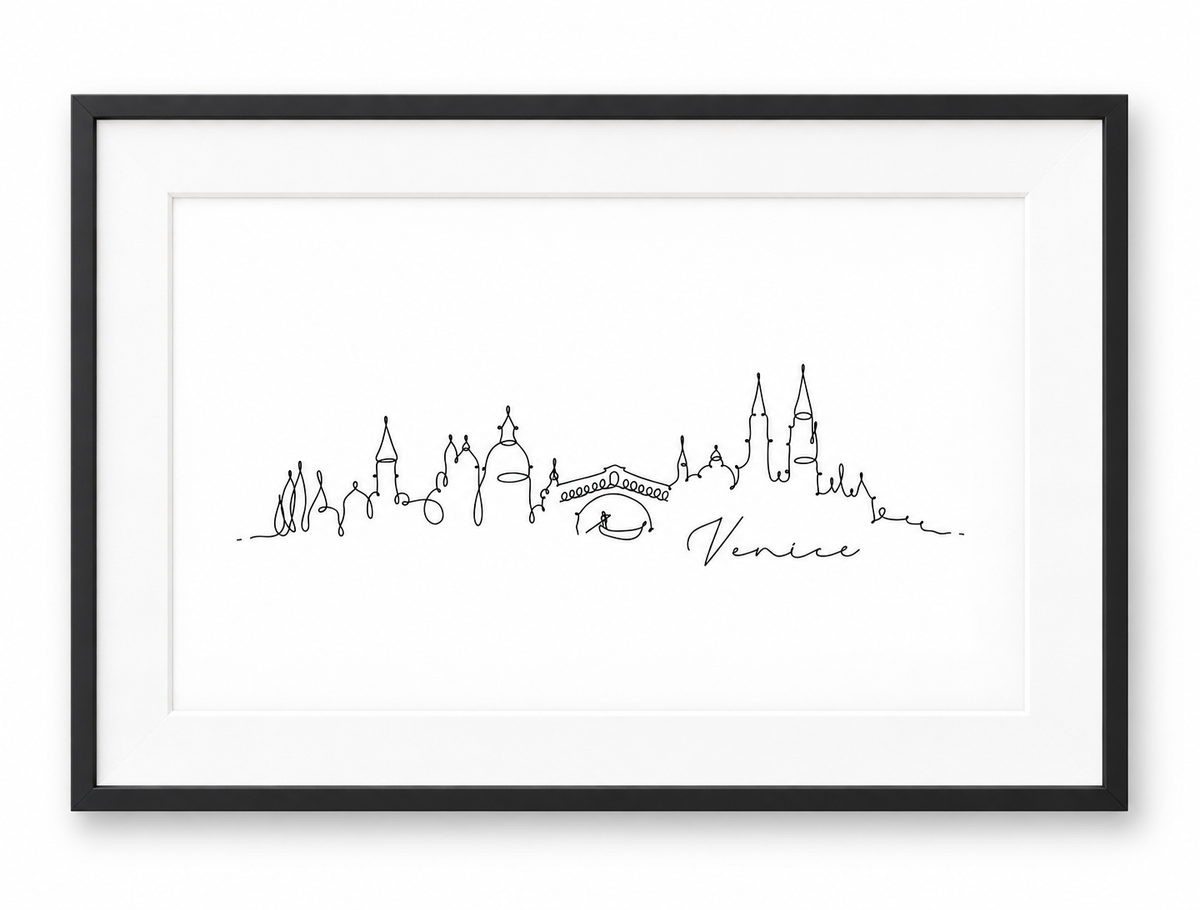 Venice Skyline Print – Black frame with white mount