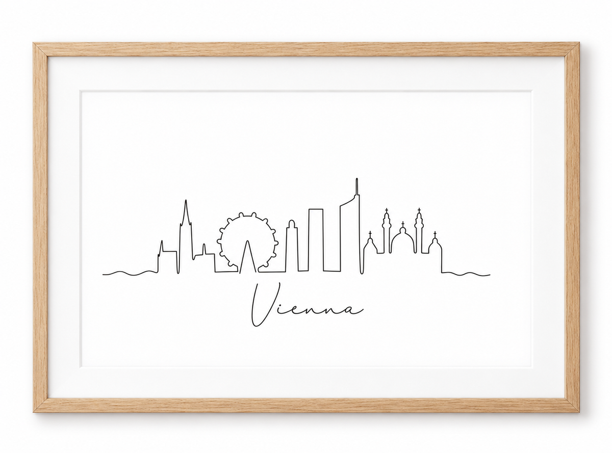 Vienna Skyline Print – Oak frame with white mount
