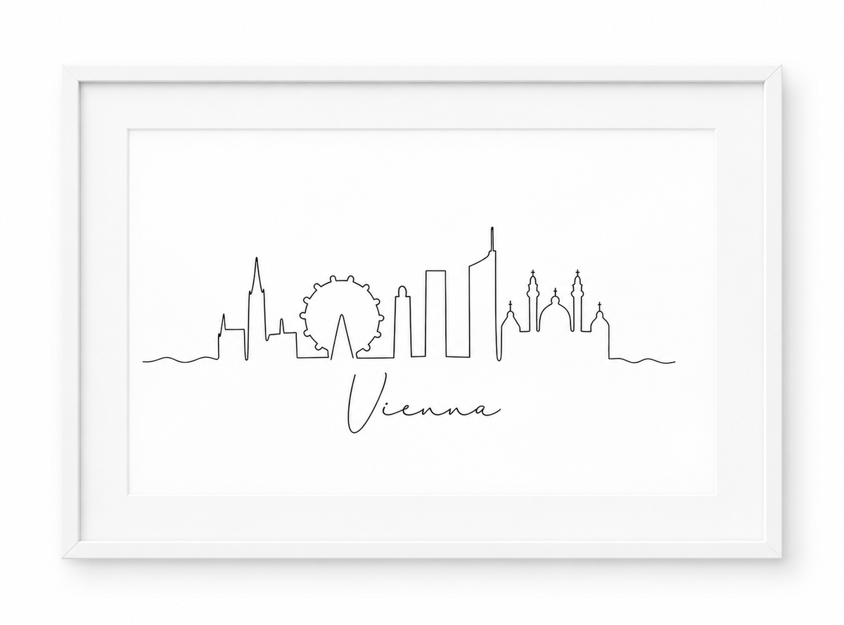Vienna Skyline Print – White frame with white mount