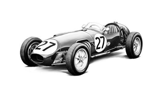 Hand-drawn vintage Formula racing car number 27 fine art print