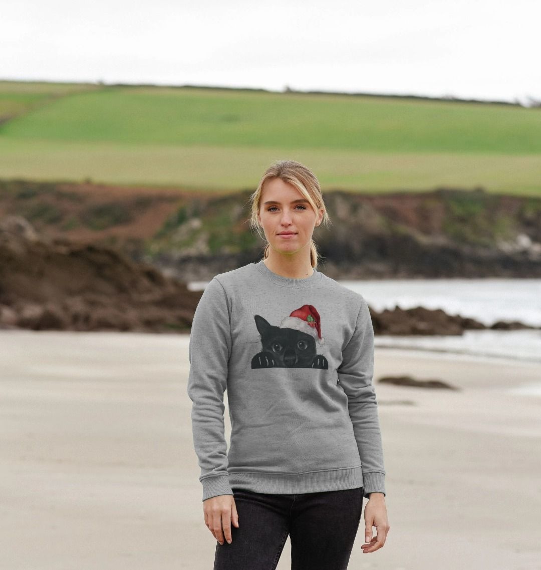 Woman's Crew Neck Festive Cat Sweater Certified Organic Cotton