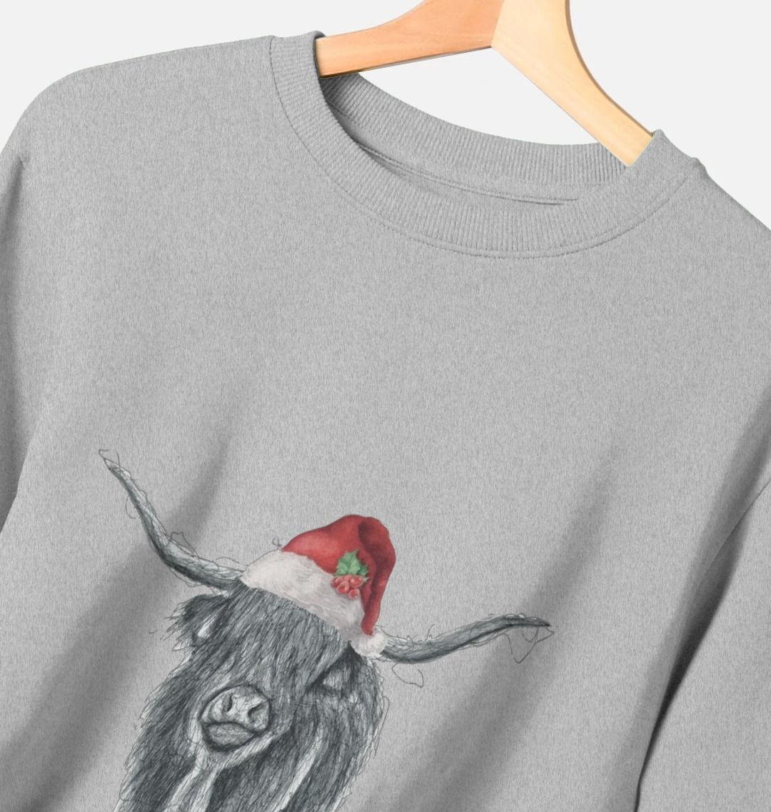 Men's Crew Neck Festive Highland Cow Sweater Certified Organic Cotton