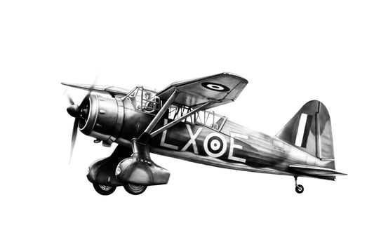 Monochrome Westland Lysander aircraft artwork on a white background