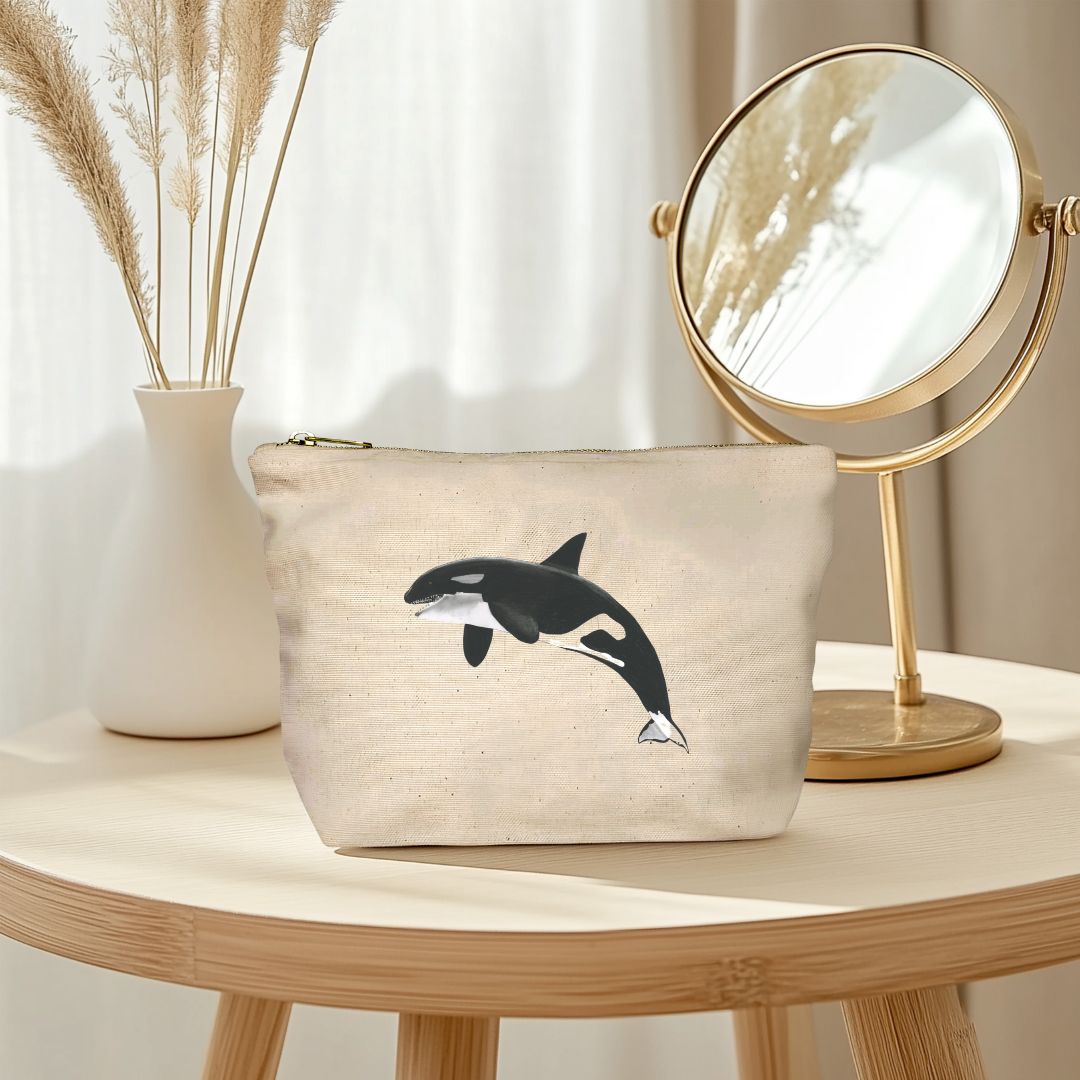 Killer Whale Pouch Bag – Hand-Drawn Marine Life Accessory
