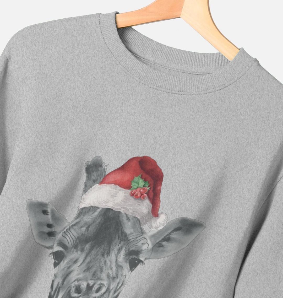 Men's Crew Neck Festive Giraffe Sweater Certified Organic Cotton