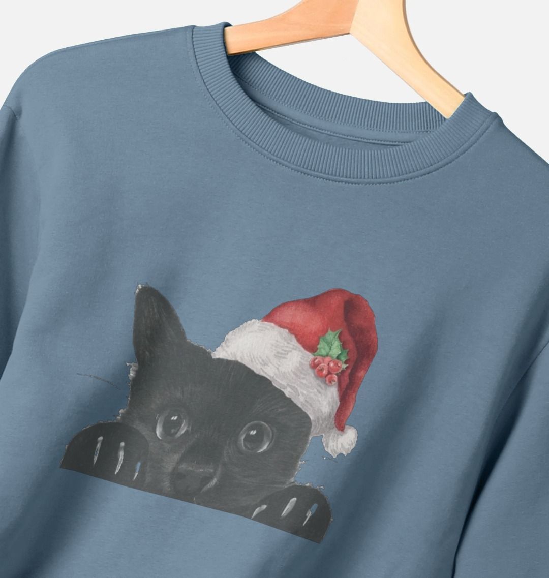 Woman's Crew Neck Festive Cat Sweater Certified Organic Cotton
