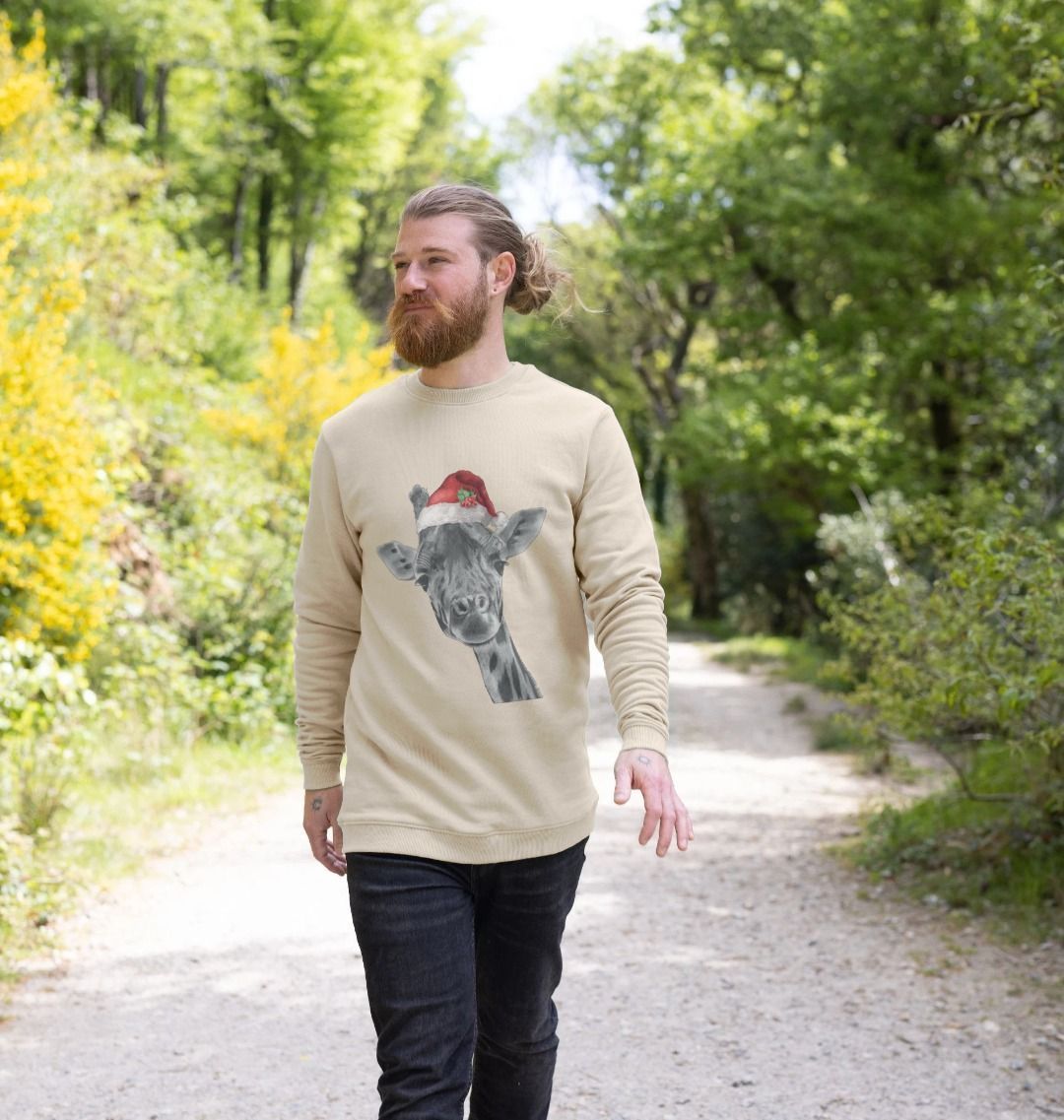 Men's Crew Neck Festive Giraffe Sweater Certified Organic Cotton