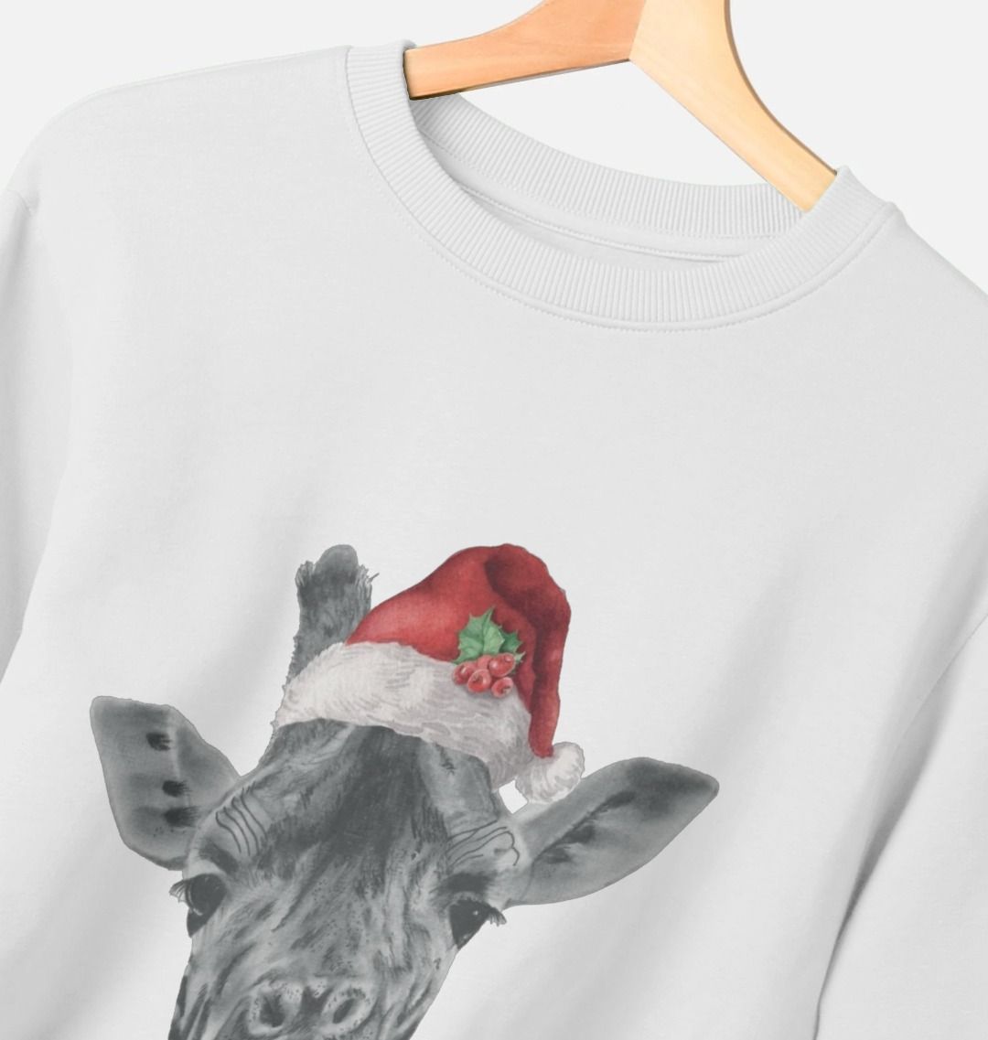 Men's Crew Neck Festive Giraffe Sweater Certified Organic Cotton