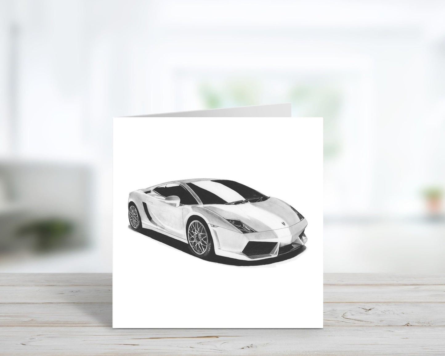 Unique hand-drawn Italian sports car art, a perfect greeting card for car lovers.