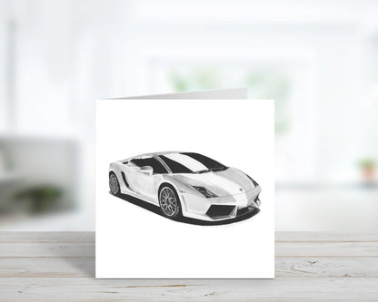 Unique hand-drawn Italian sports car art, a perfect greeting card for car lovers.