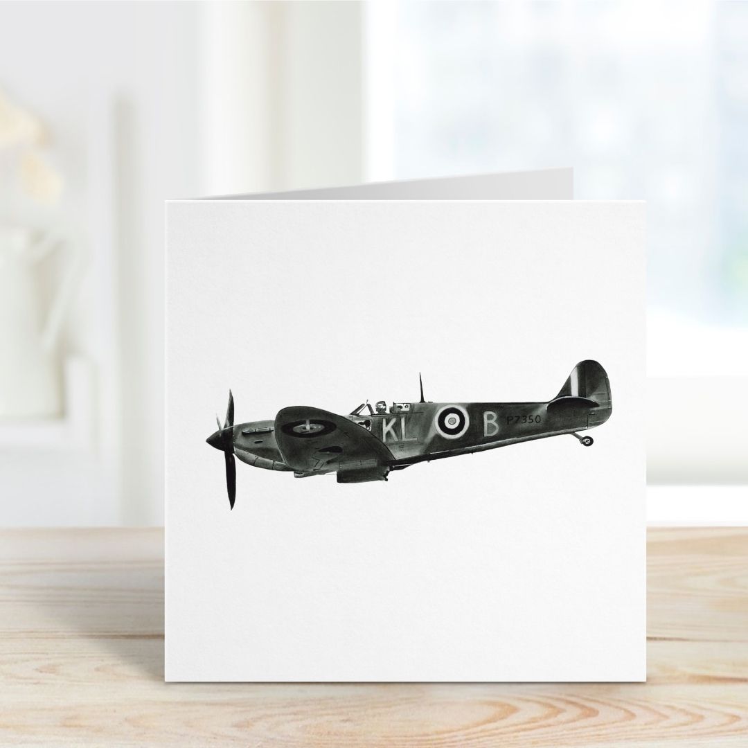 A Hand Drawn Flying Spitfire Greeting Card From Libra Fine Arts 