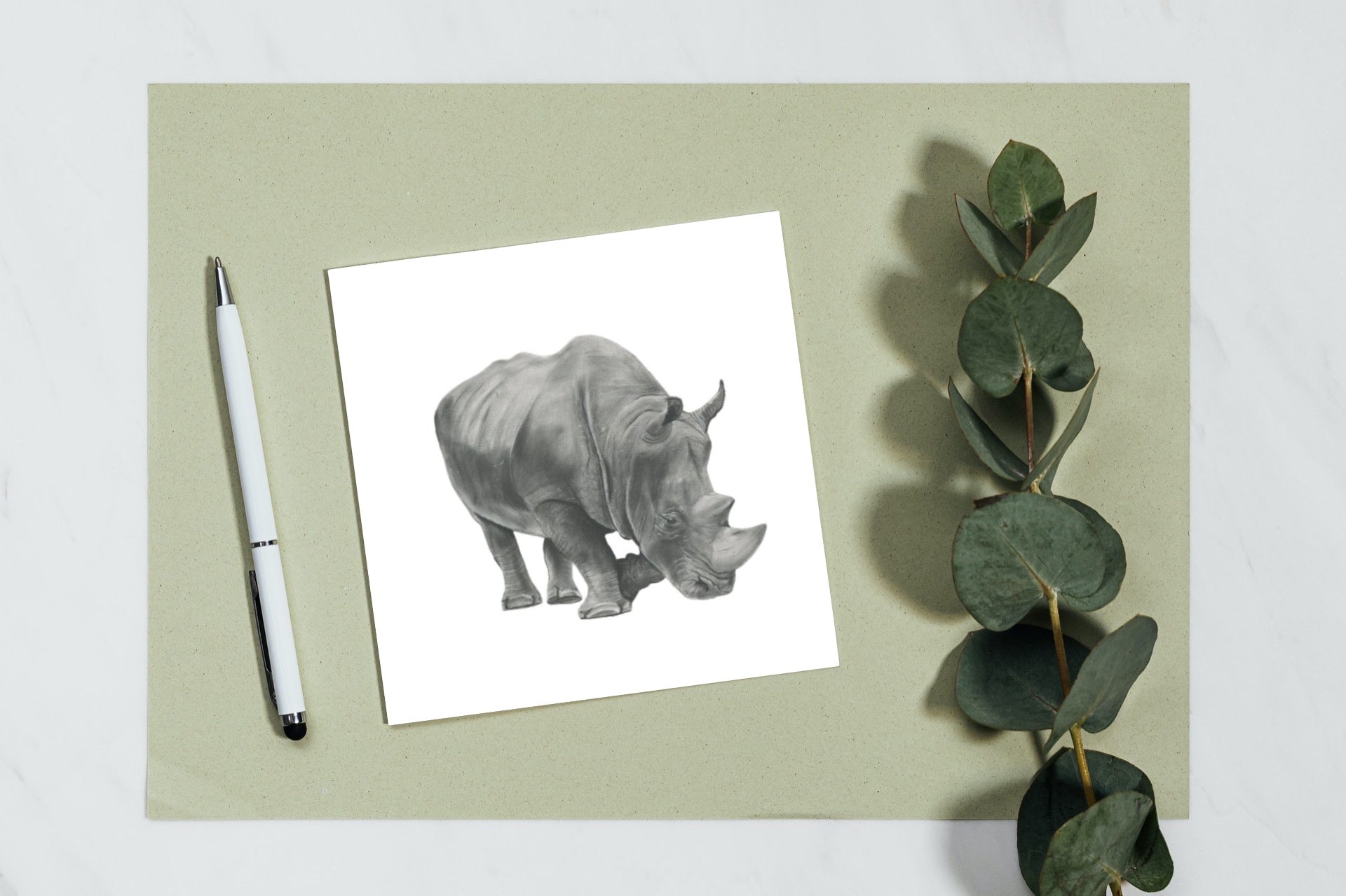 A Hand Drawn Rhino Greeting Card From Libra Fine Arts