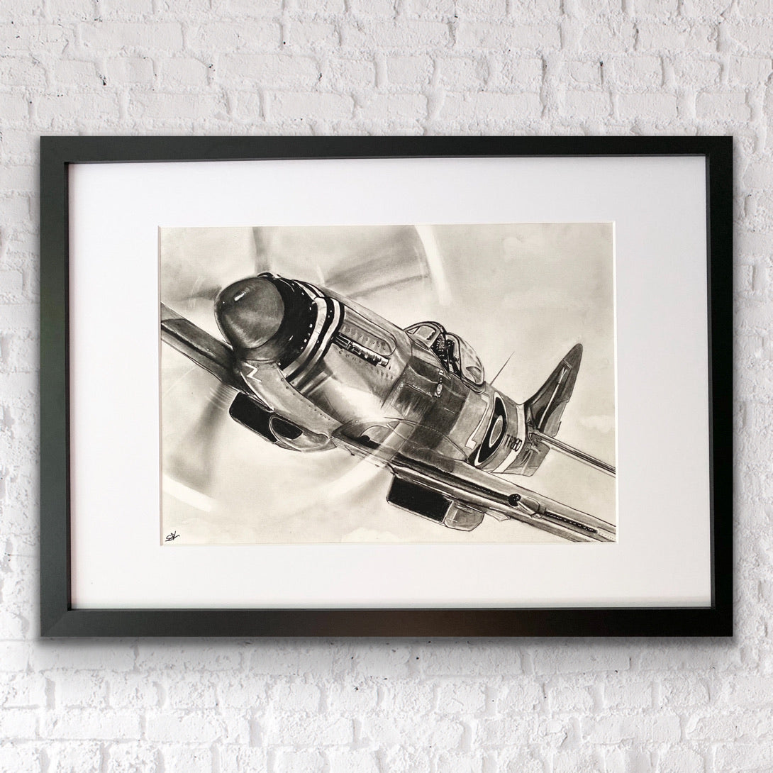 Flying Spitfire Hand Drawn Print