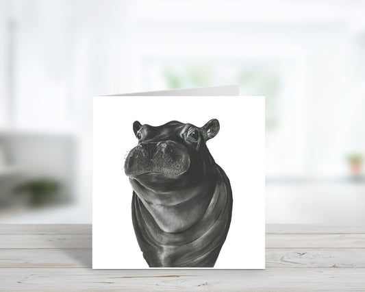 A Hand Drawn Hippo Greeting Card From Libra fine Arts